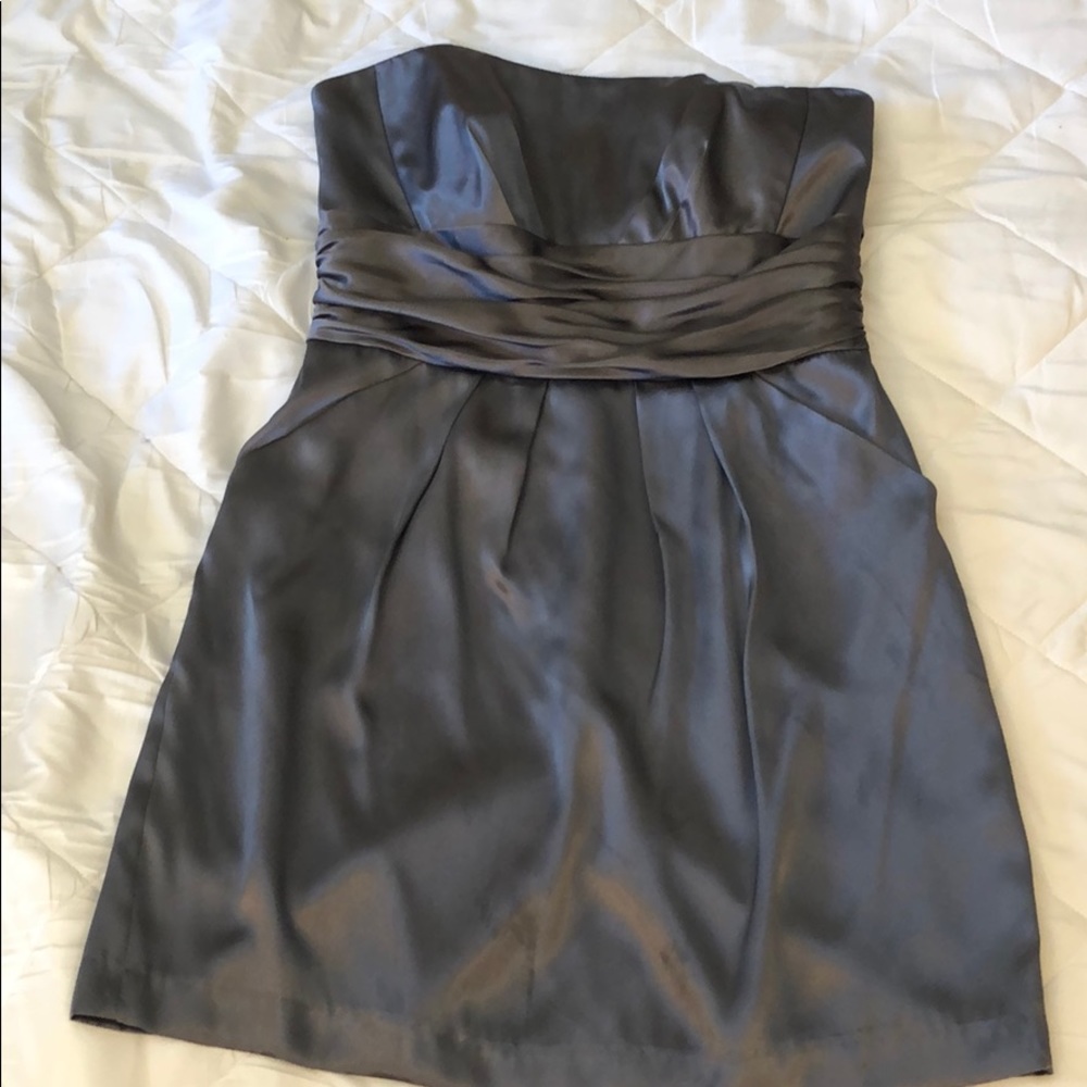 Short Charmeuse Dress with Ruched Waist and Pocket